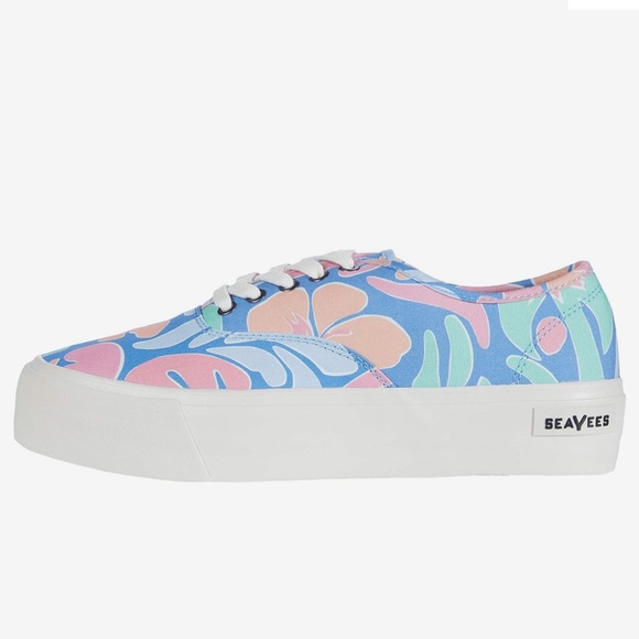 NWT SeaVees Legend Platform Hoffman Sneakers Blue Neon Flower - SIZE 7.5 - Picture 3 of 7